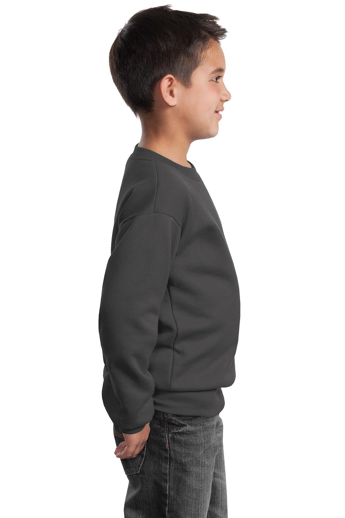 Charcoal Port & Company Youth Core Fleece Crewneck Sweatshirt. PC90Y