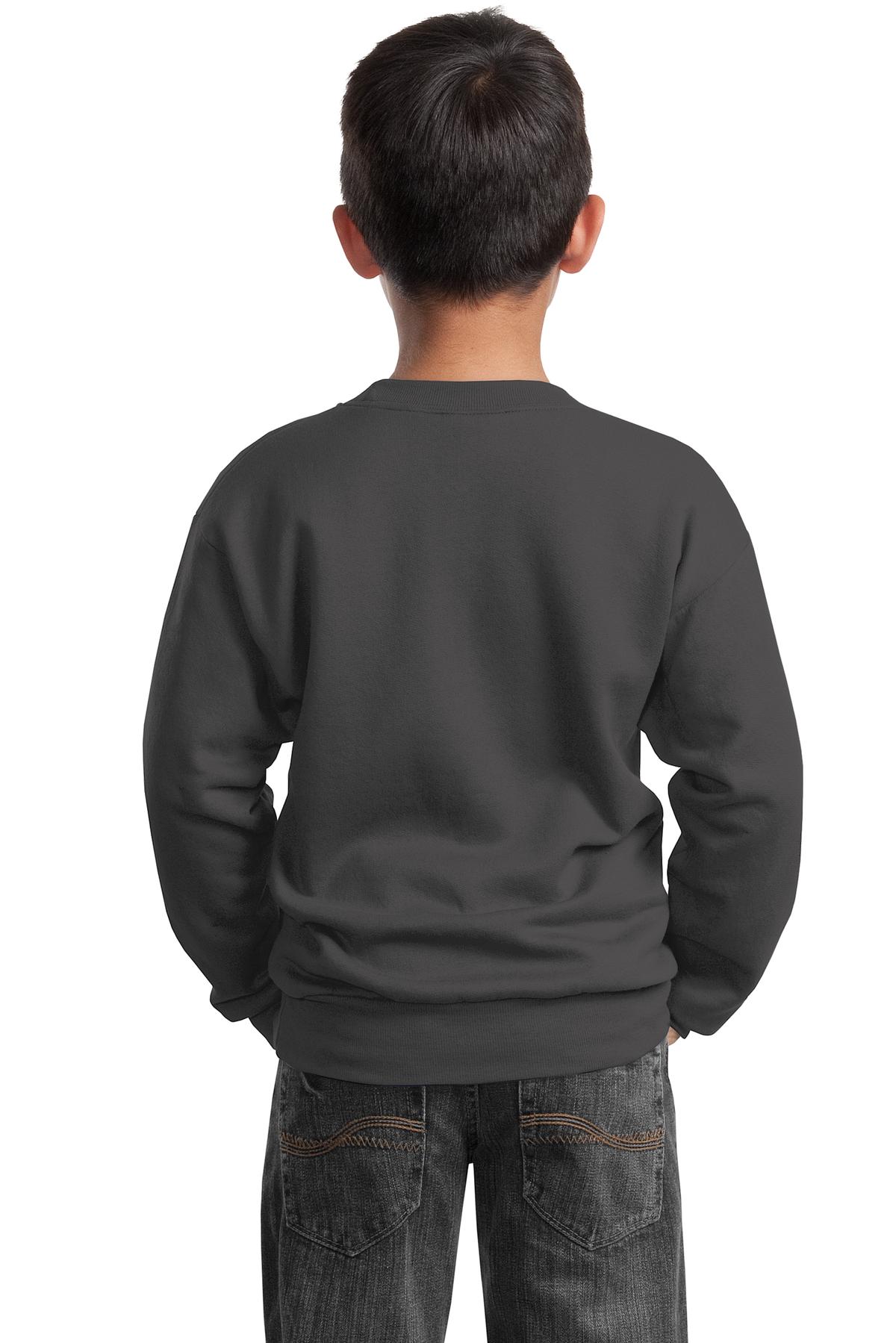 Charcoal Port & Company Youth Core Fleece Crewneck Sweatshirt. PC90Y