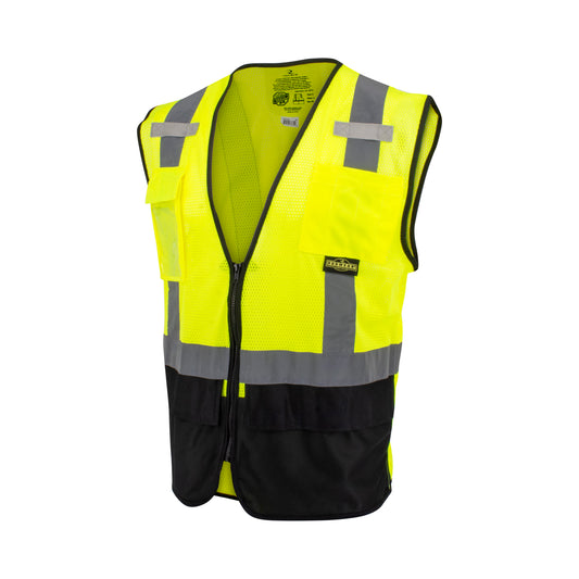 SV75B-2 Black Bottom Self-Extinguishing Surveyor Vest - Hi-Vis Green - Size S-M
