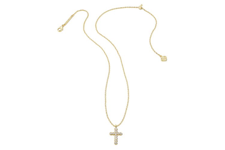 Kendra Scott Cross Gold Pendant Necklace in White CZ