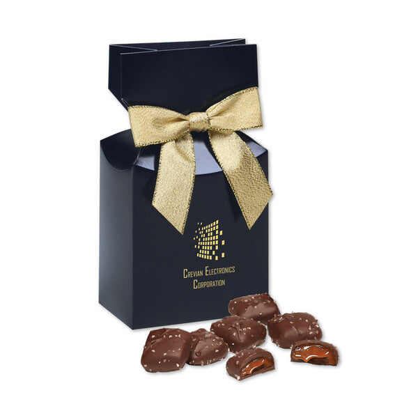 Chocolate Sea Salt Caramels in Navy Premium Delights Gift Box