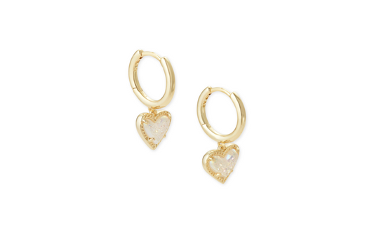 Kendra Scott Ari Heart Gold Huggie Earrings in Iridescent Drury
