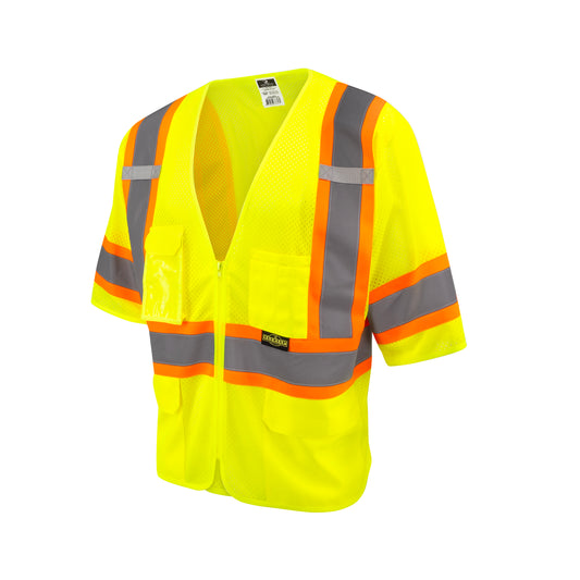 SV232-3 Two Tone Surveyor Type R Class 3 Mesh Safety Vest with Dual Side Zippers - Green - Size XL