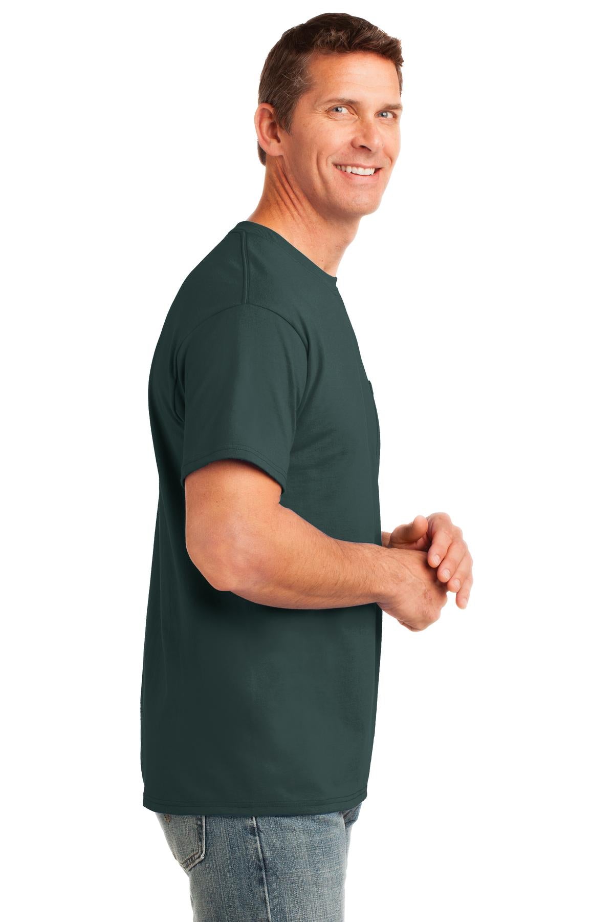 Dark Green Port & Company Core Cotton Pocket Tee. PC54P
