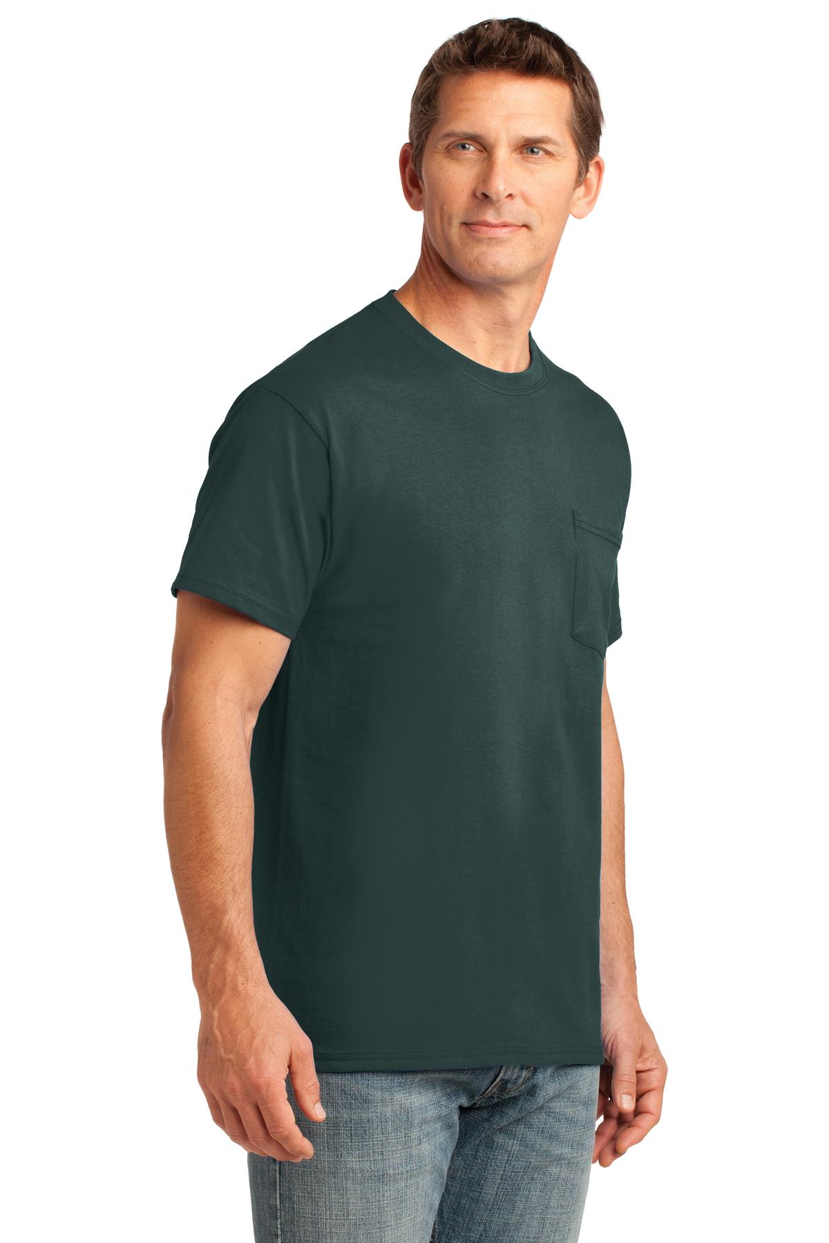 Dark Green Port & Company Core Cotton Pocket Tee. PC54P