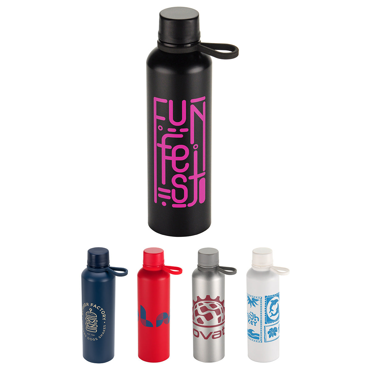 Black Avento 25 oz Recycled Aluminum Bottle with Silicone Loop