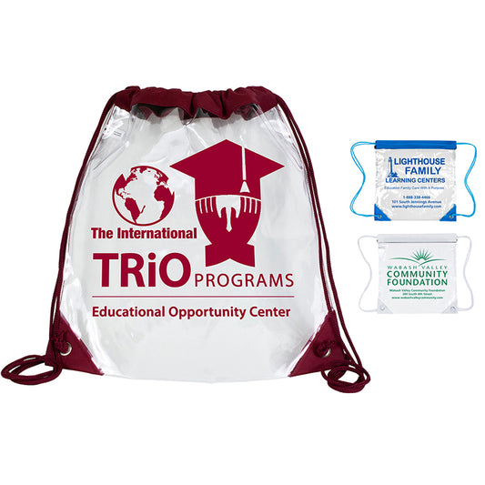 Blue “Harris” Clear Vinyl Stadium Compliant Cinch Pack Backpack