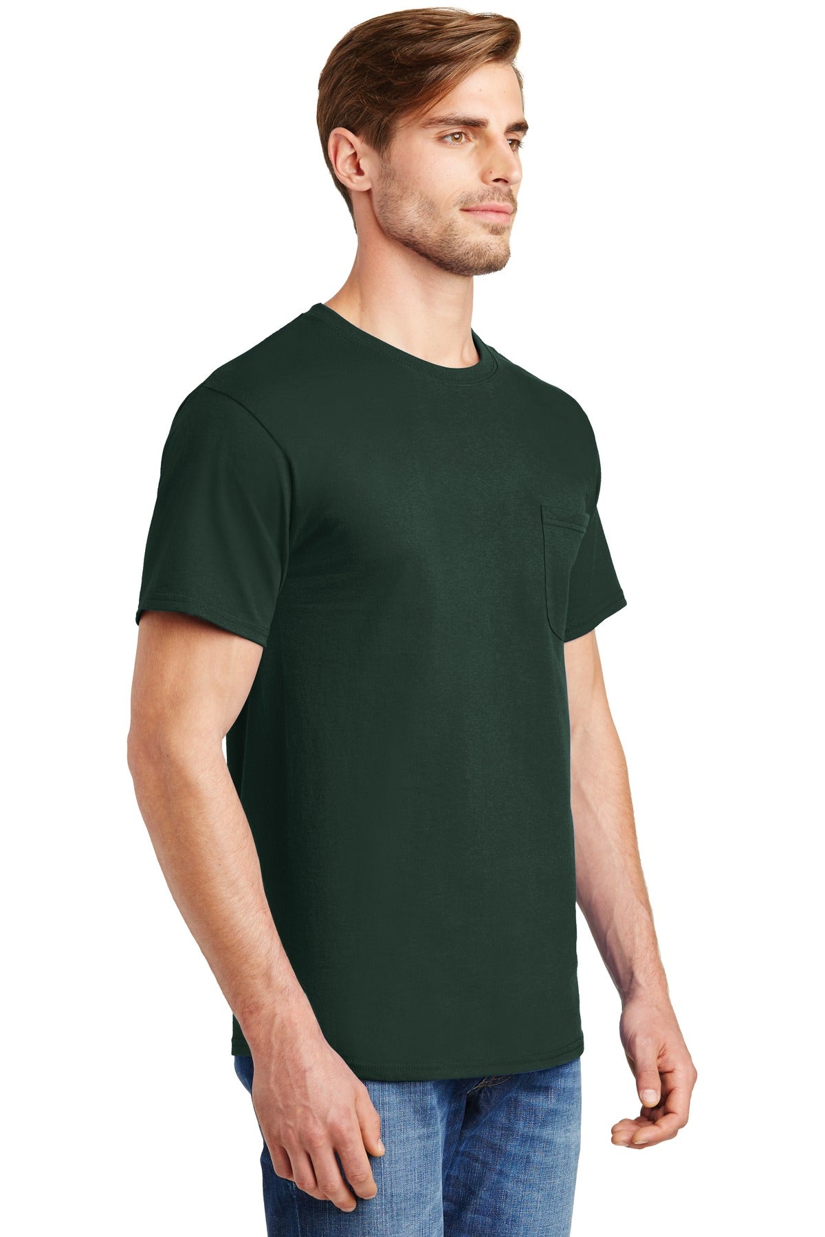 Deep Forest Hanes - Authentic 100% Cotton T-Shirt with Pocket. 5590