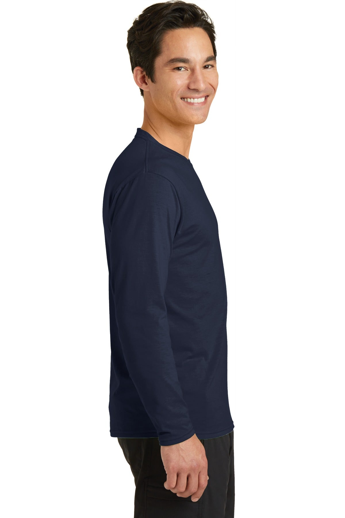 Deep Navy Port & Company Long Sleeve Performance Blend Tee. PC381LS
