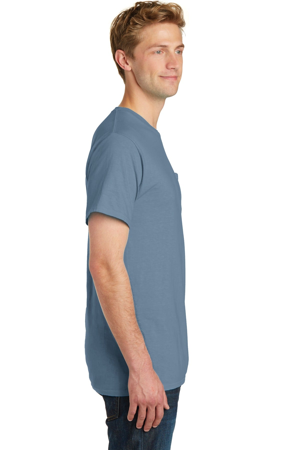 Denim Blue Port & Company Beach Wash Garment-Dyed Pocket Tee. PC099P