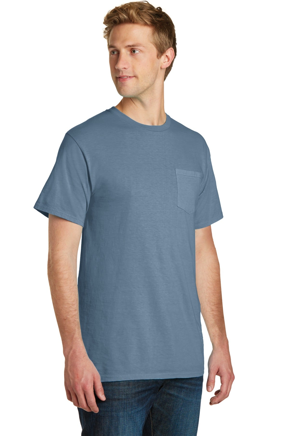 Denim Blue Port & Company Beach Wash Garment-Dyed Pocket Tee. PC099P