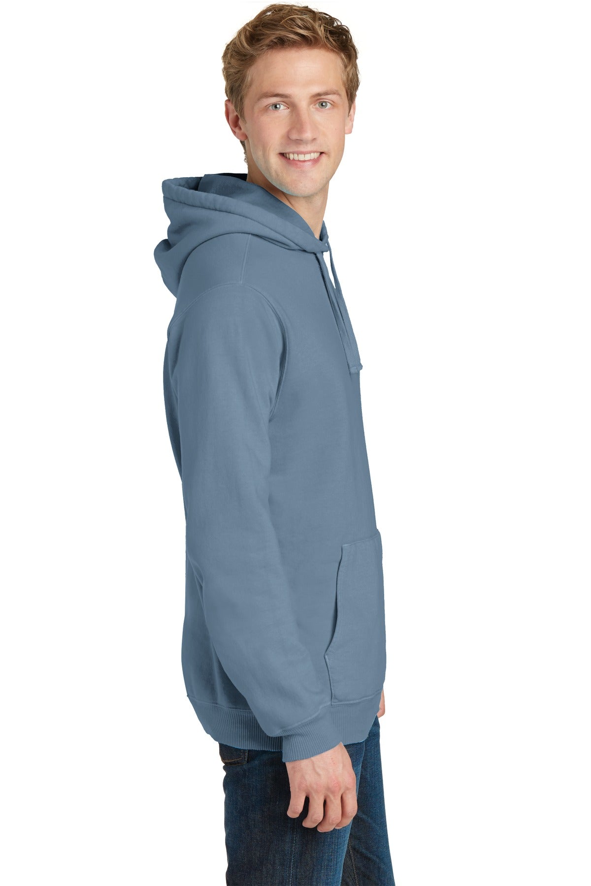 Denim Blue Port & Company Beach Wash Garment-Dyed Pullover Hooded Sweatshirt. PC098H