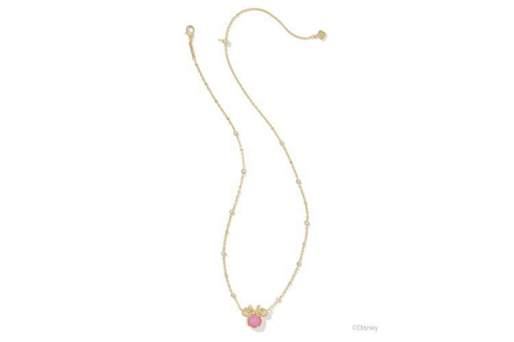 Kendra Scott Disney Gold Minnie Mouse Short Pendant Necklace in Hot Pink Drusy