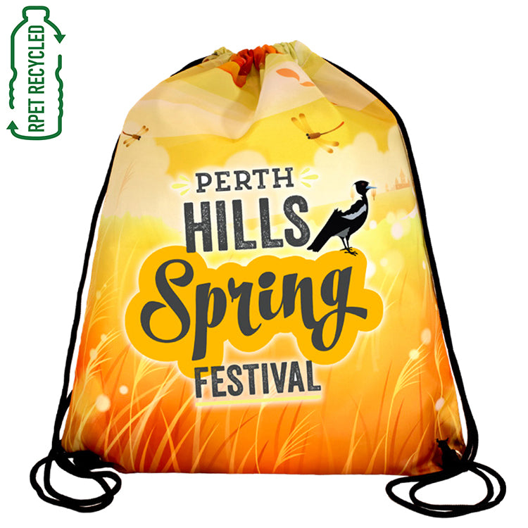 "LASSEN" 14" W x 17" H Recycled RPET Full Color Import 210D RPET Drawstring Cinch Pack Backpack