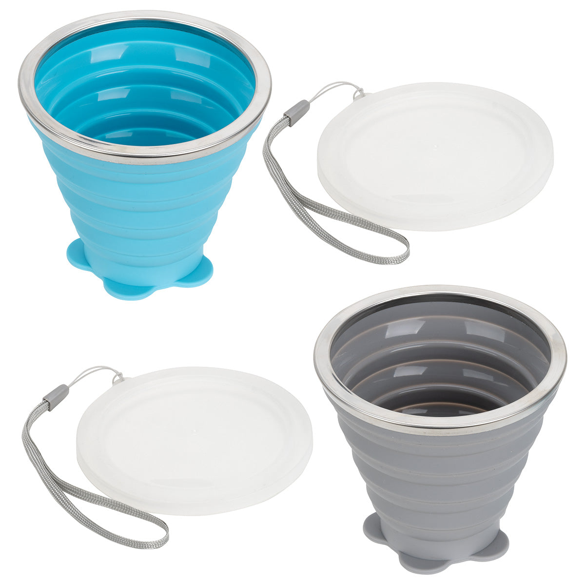 Light Blue Groove 9 oz Collapsible Silicone Cup with Lid