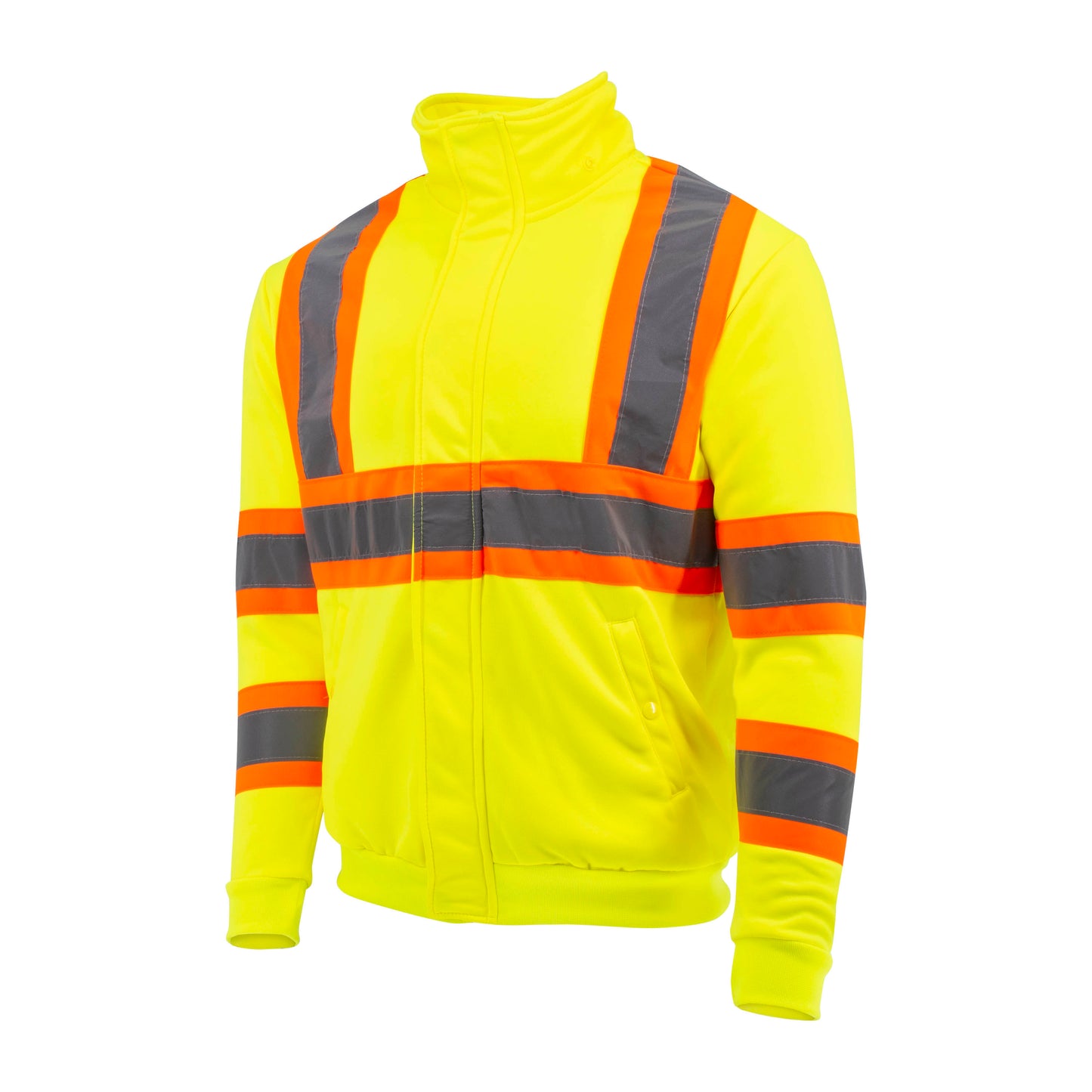 SW01X-2 High Neck Zip Front X-Back Hooded Sweatshirt - Hi Vis Lime - 2X