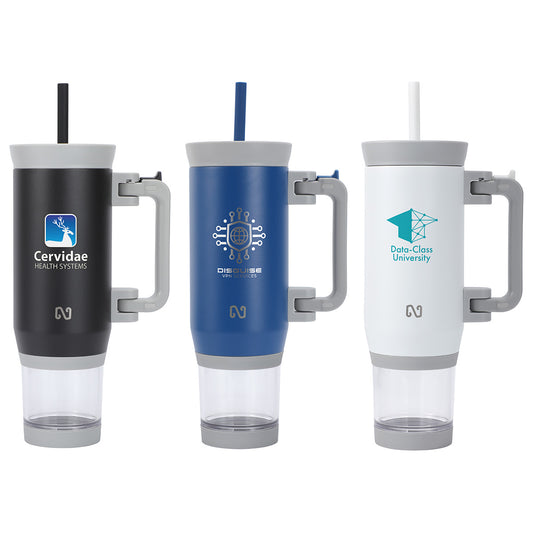 Black NAYAD® Quest 23 oz Stainless Steel Double-Wall Mug with Foldable Handle & Snack Cup