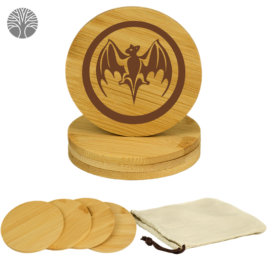 Natural no pigmentation Drinkmat Set Of 4 Bamboo Coasters with Canvas Pouch