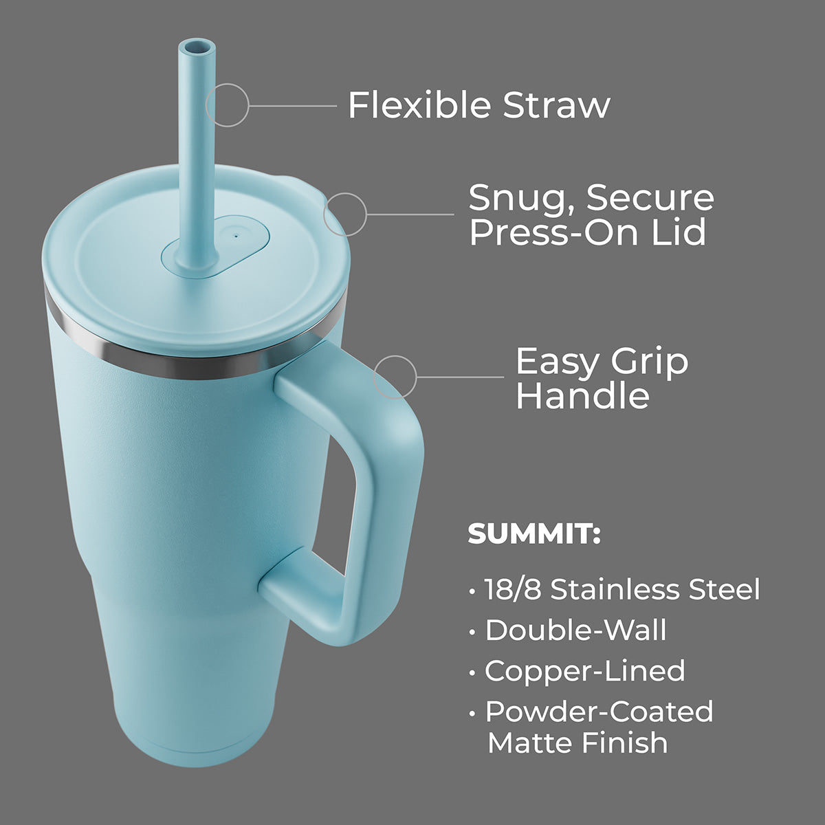 Birch SENSO® Summit 40 oz Insulated Stainless Steel Travel Mug with Press-In Straw Lid