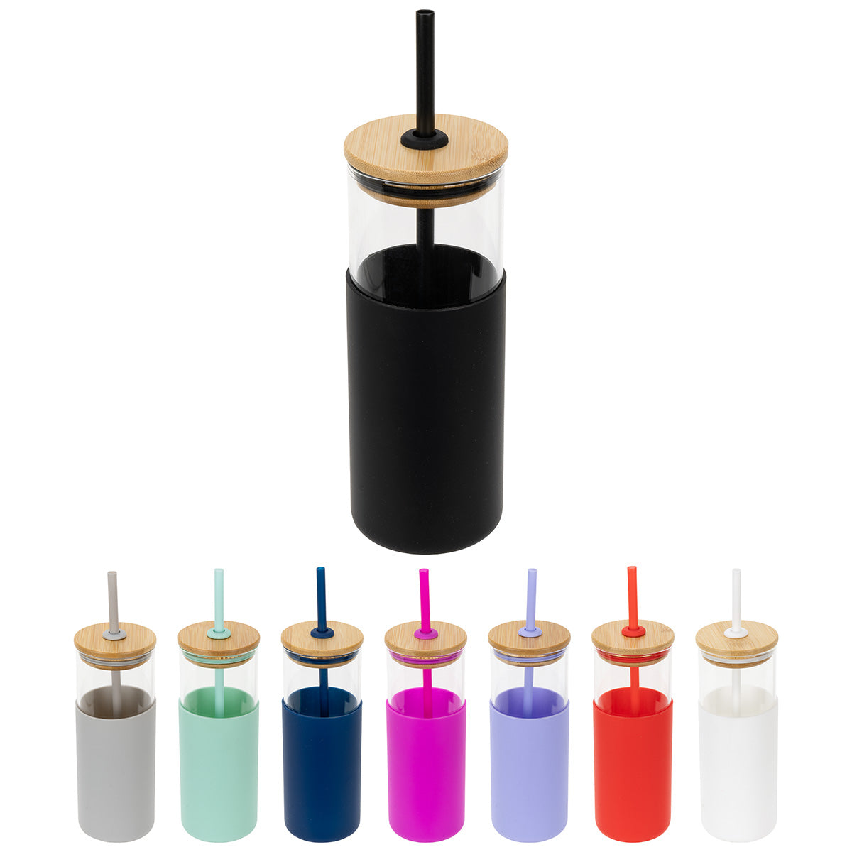 Black Stirling 18 oz Glass Tumbler with Silicone Sleeve & PP Straw