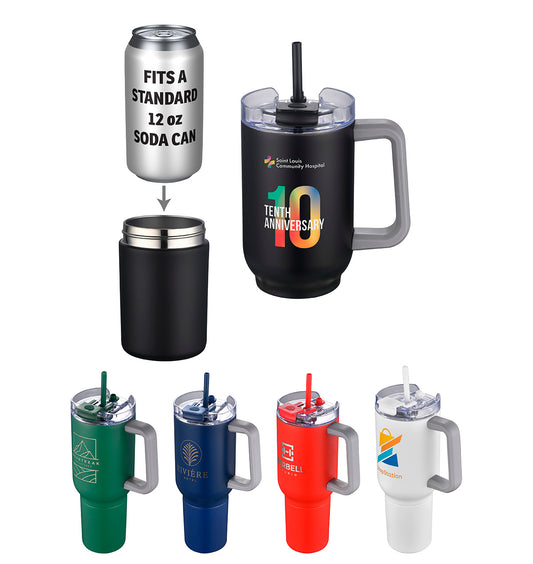 Black Novo Combo 20 oz Vacuum Insulated Stainless Steel Mug and Screw-On 12 oz Can Cooler