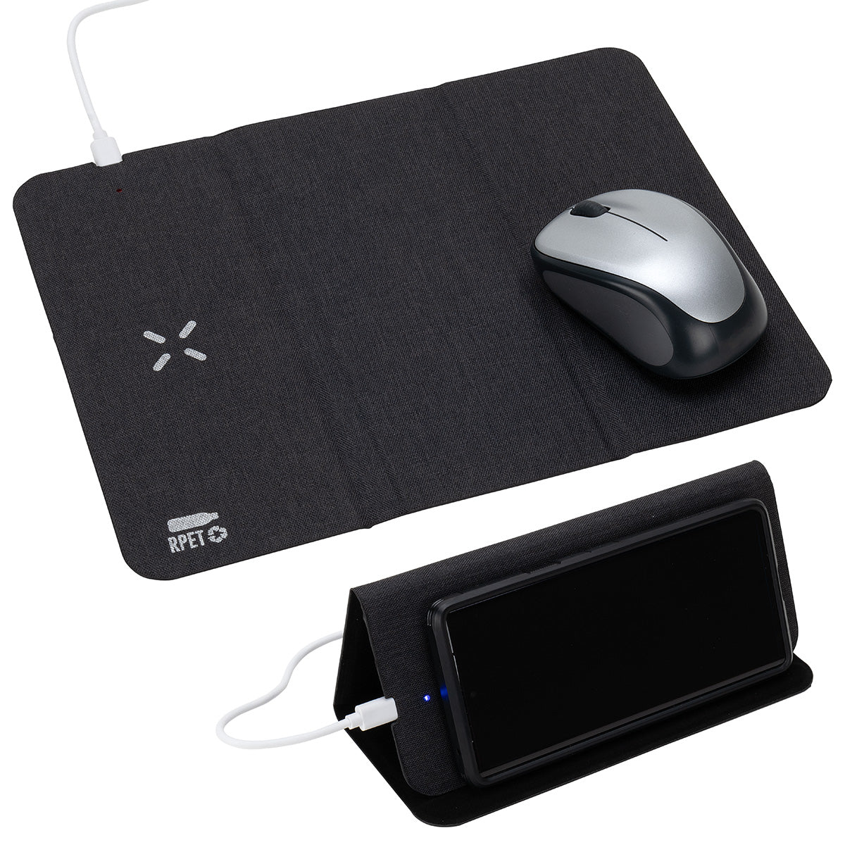 Black Acadia RPET Mouse Pad with 15W Wireless Charger