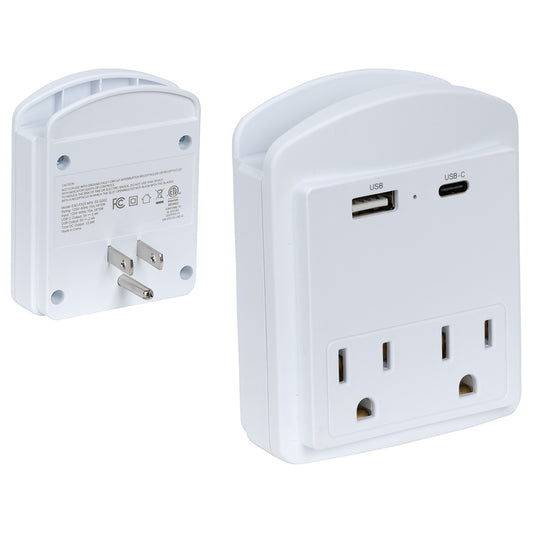 White Flux Wall Charger & Phone Holder with Type-C, USB & AC Outlets