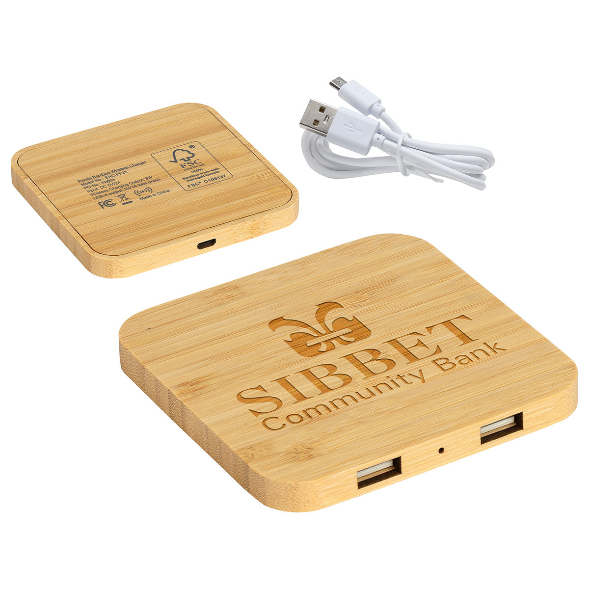 Bamboo Panda FSC® Bamboo 5W Wireless Charger with Dual USB Ports