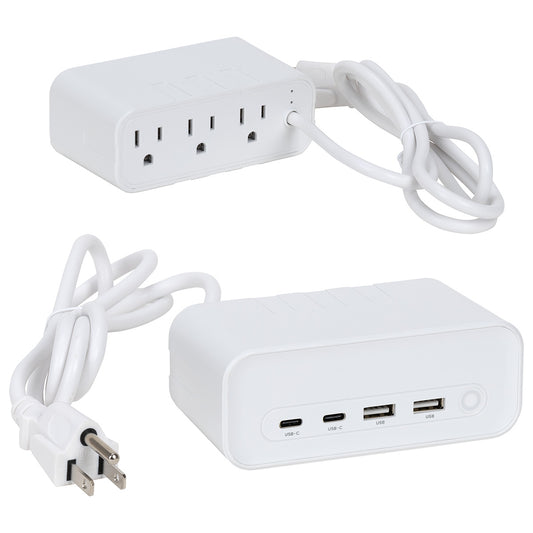 White Relay 5 Ft. Charging Station with Type-C, USB & AC Outlets