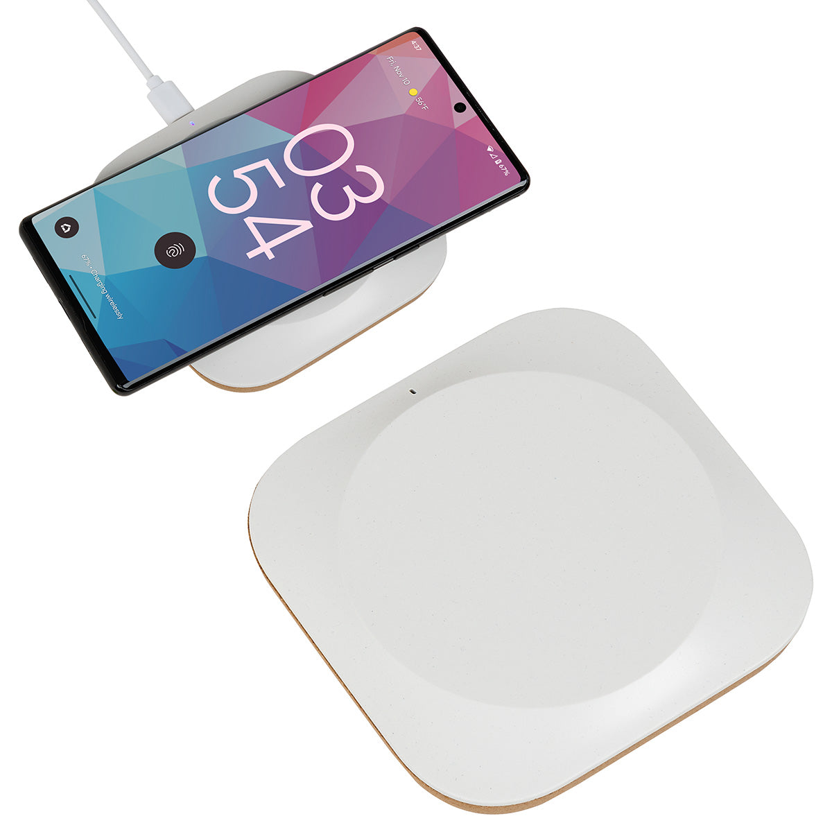 White Trident 15W Wireless Charger Made With FSC® Cork & Recycled Plastic