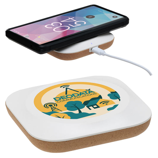 White Trident 15W Wireless Charger Made With FSC® Cork & Recycled Plastic