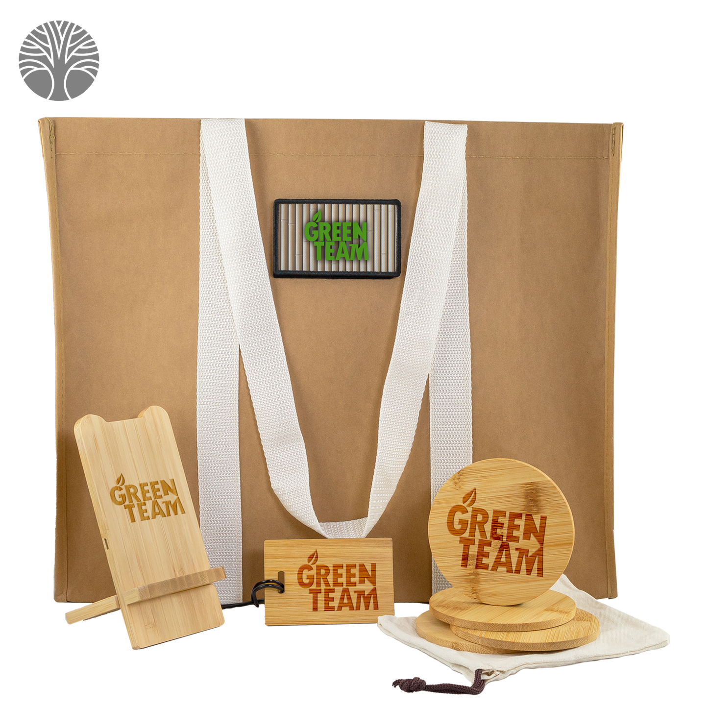 Eco Gift Set with Kraft Tote, Bamboo Charger & Drink Coaster Set