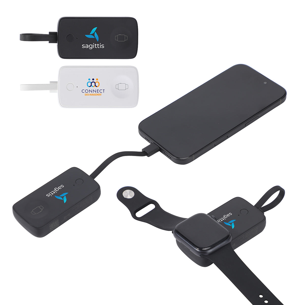 Black Baron 2000mAh Power Bank with Watch Charger & Built-In Cable