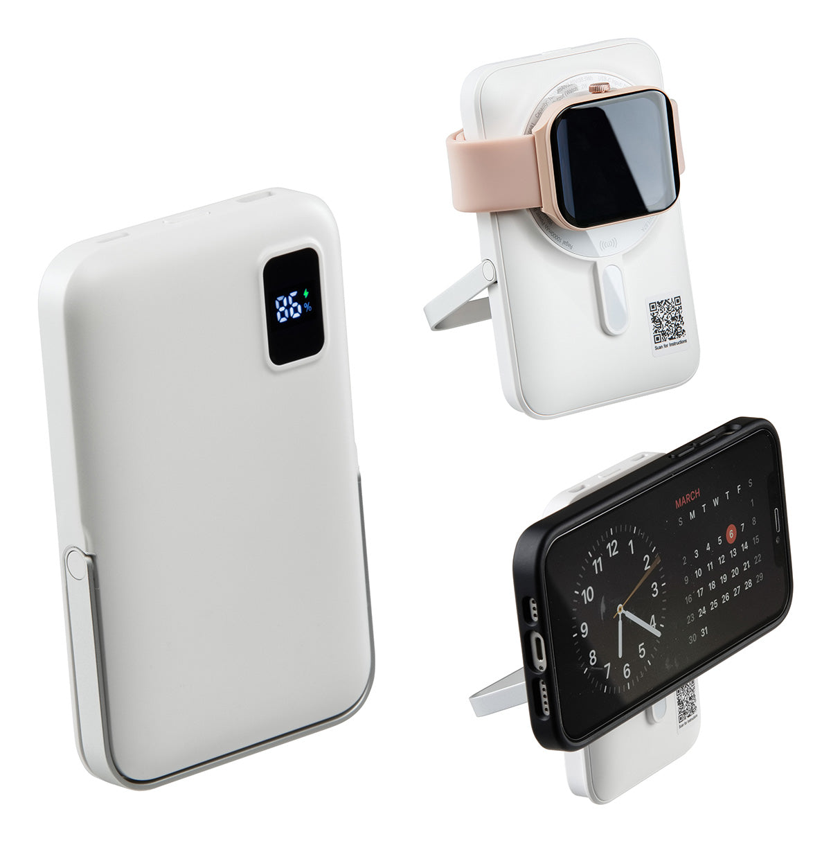 Regal 10000mAh 20W PD Power Bank w/15W Magnetic Wireless Charger, Watch Charger & Phone Stand