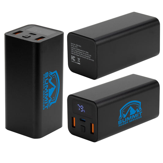 Black Touring 20000mAh 65W PD Power Bank with Type-C & Dual USB Ports