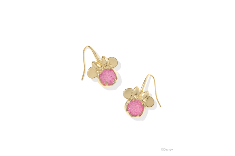 Kendra Scott Disney Gold Minnie Mouse Drop Earrings in Hot Pink Drusy