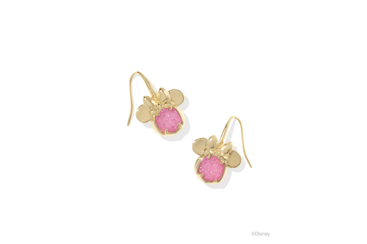 Kendra Scott Disney Gold Minnie Mouse Drop Earrings in Hot Pink Drusy