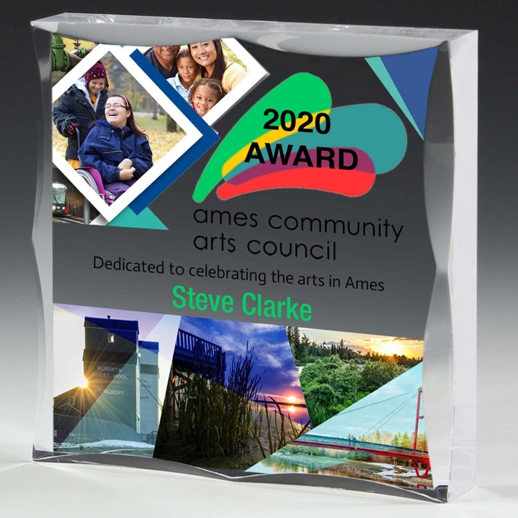Screen Printed Scalloped Acrylic Paperweight Awards - 4” x 4” x 3/4”