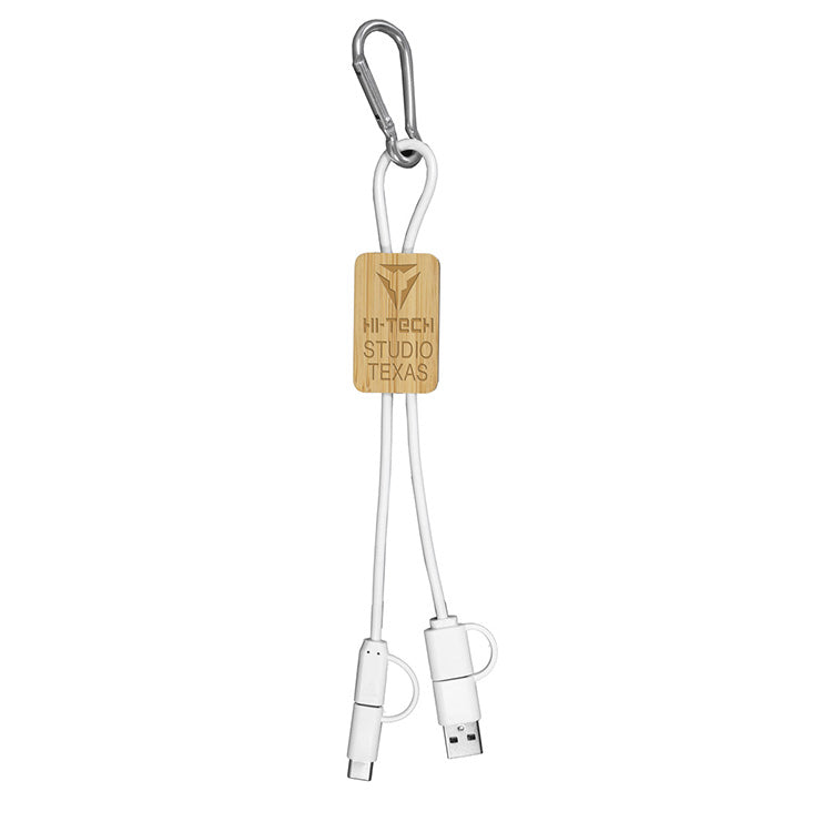“LISBON” 5-in-1 Bamboo Cell Phone Charging Cable w/Carabiner