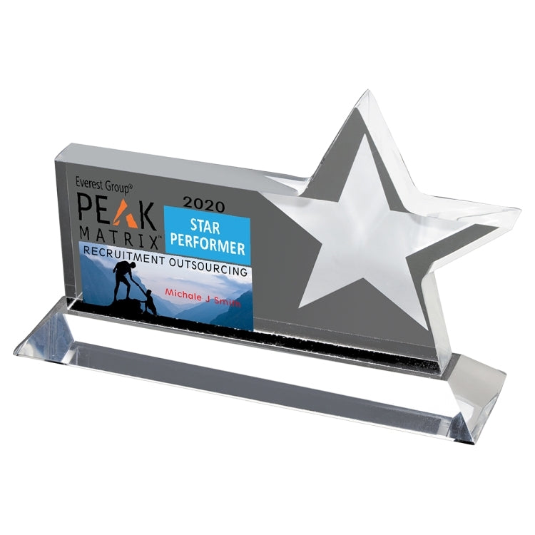 Clear Horizontal Acrylic Star Award - Laser Engraved