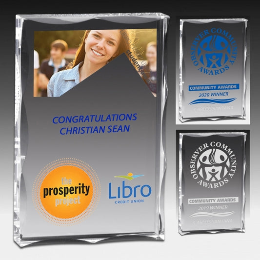 Laser Engraved Scalloped Edge Rectangular Acrylic Paperweight Award (4"x 6"x 1")