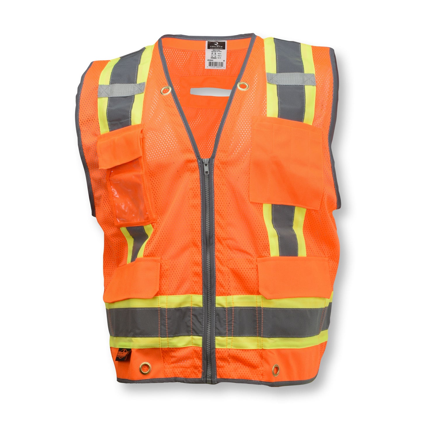 SV6H Type R Class 2 Heavy Duty Two Tone Mesh Surveyor Vest with Solid Pockets - Green - Size 2X