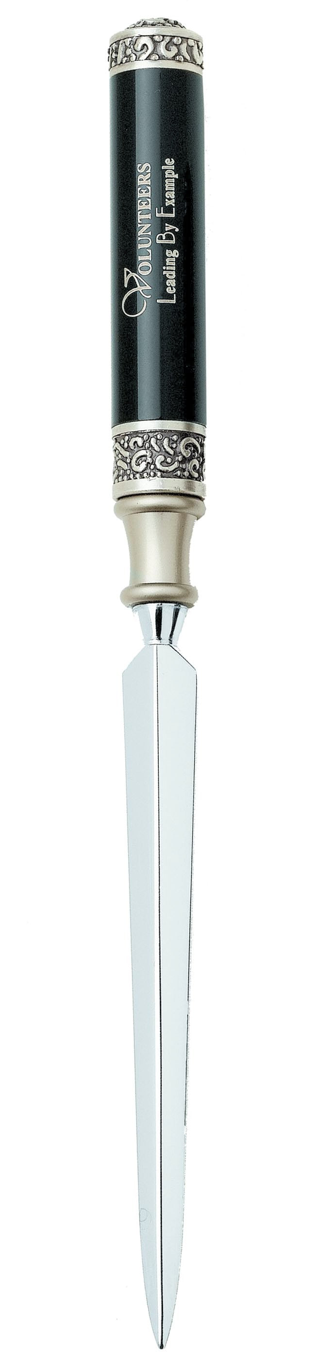 Intalica Letter Opener with Cast Metal Appointments and Black High Gloss Body