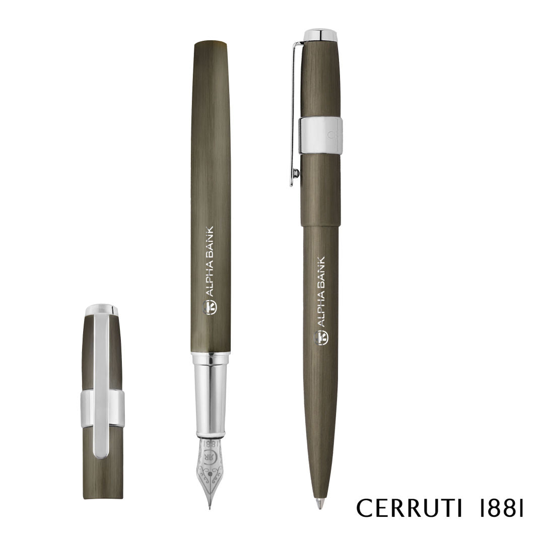 Cerruti 1881® Block Brushed Ballpoint Pen & Fountain Pen Set