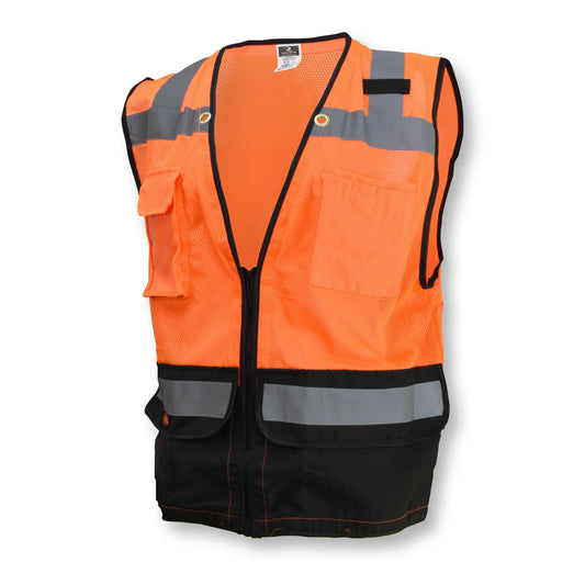 SV59B Type R Class 2 Heavy Duty Surveyor Safety Vest with Zipper - Hi-Vis Orange - Size XL