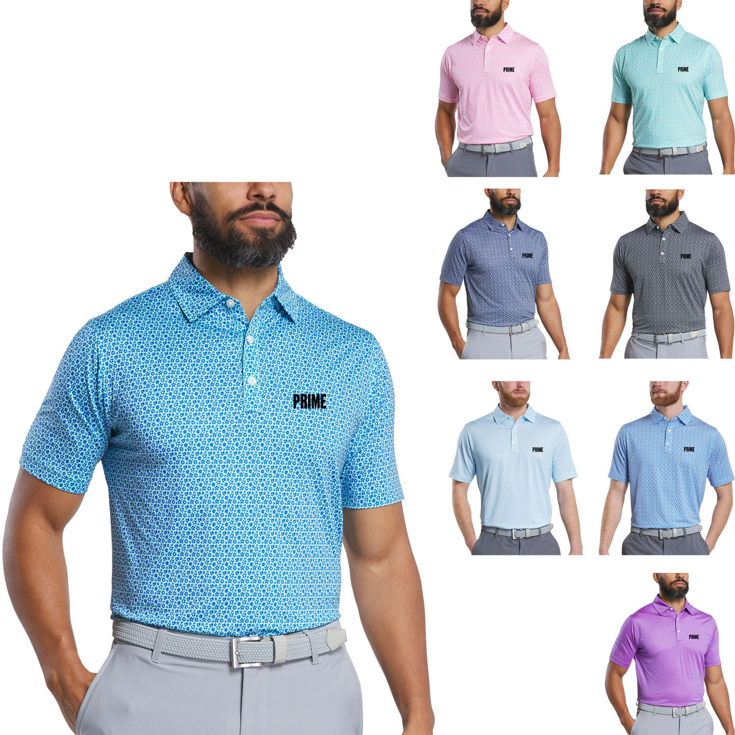 Blue/Aqua FootJoy Men's Allover Floral Print Polo - S