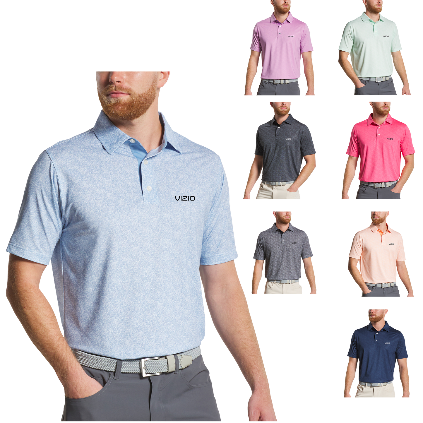 Blue Jay/White FootJoy Speckle Print Men's Polo - S