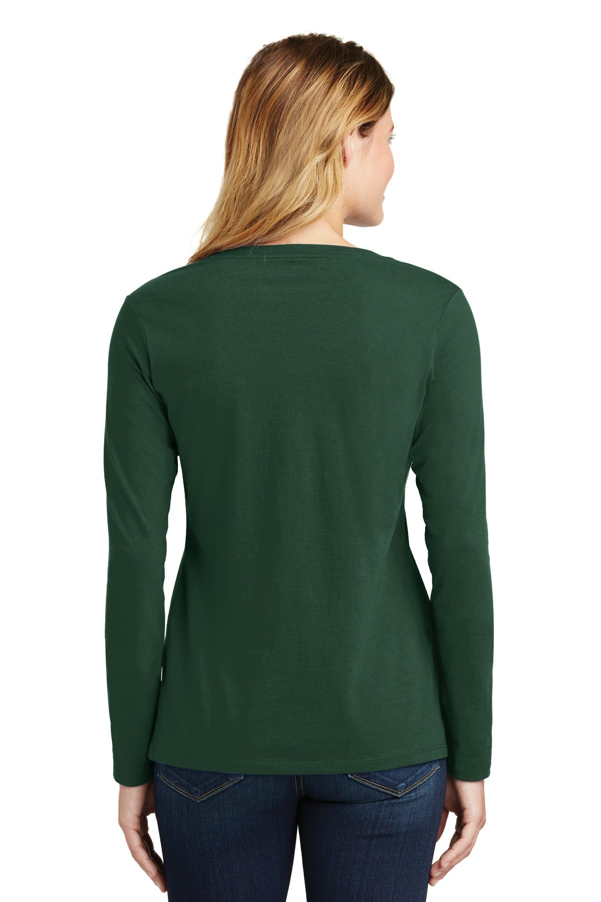 Forest Green Port & Company Women's Long Sleeve Fan Favorite V-Neck Tee. LPC450VLS