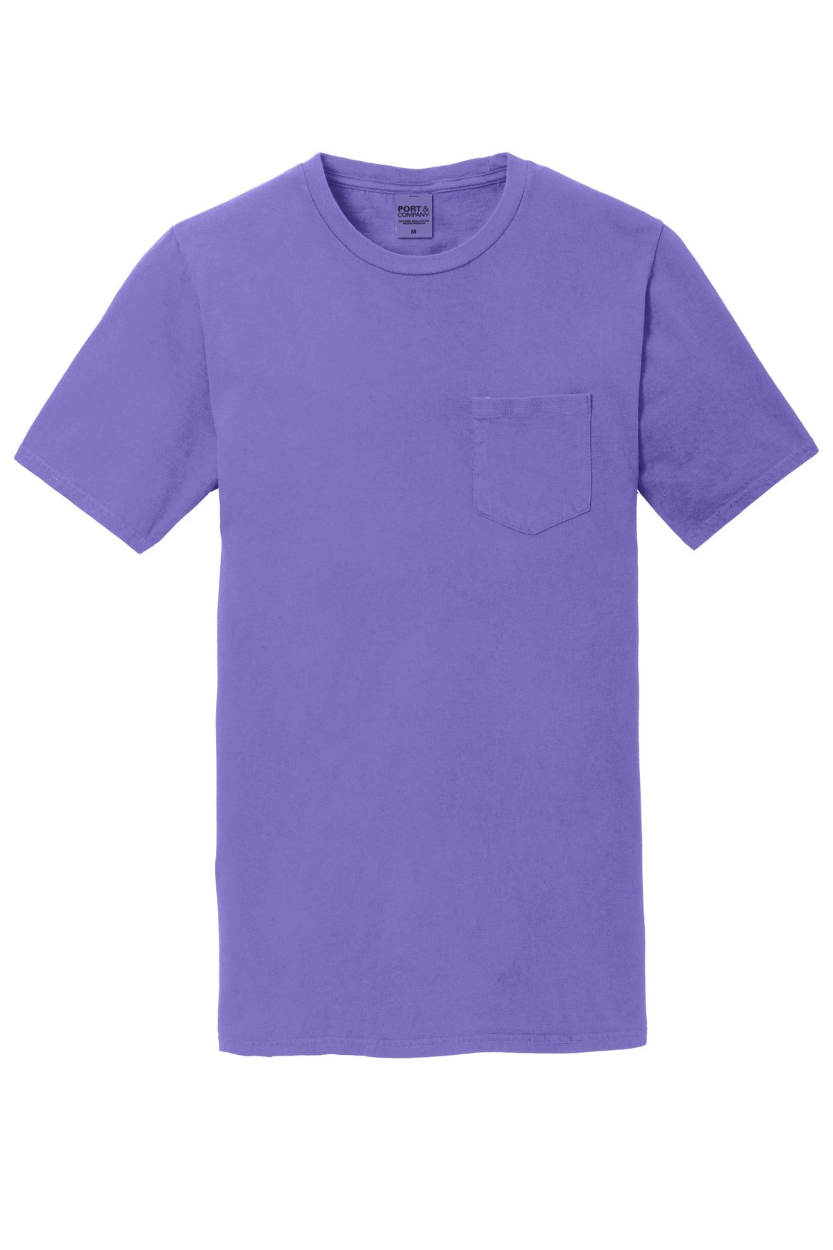 Front View of Amethyst Port & Company Beach Wash Garment-Dyed Pocket Tee. PC099P
