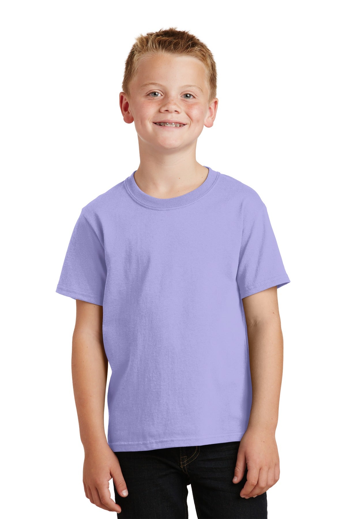 Front View of Amethyst Port & Company Youth Beach Wash Garment-Dyed Tee. PC099Y